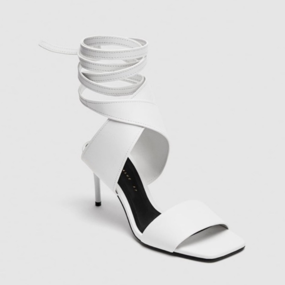Zara White Lace-up heels sandals size 36